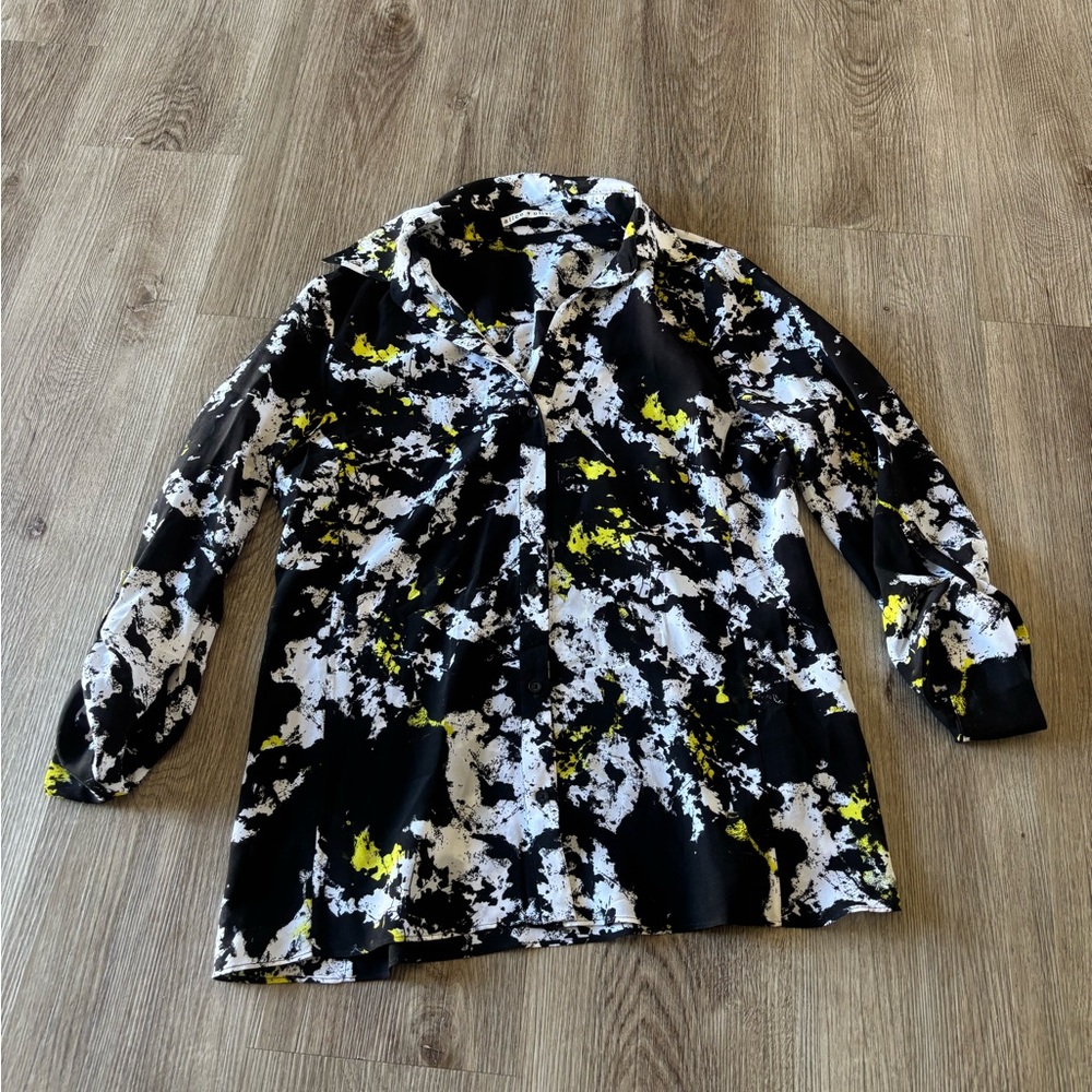 Alice + Olivia Button-down Print Divine Opal Silk Shirt - Picture 6 of 11